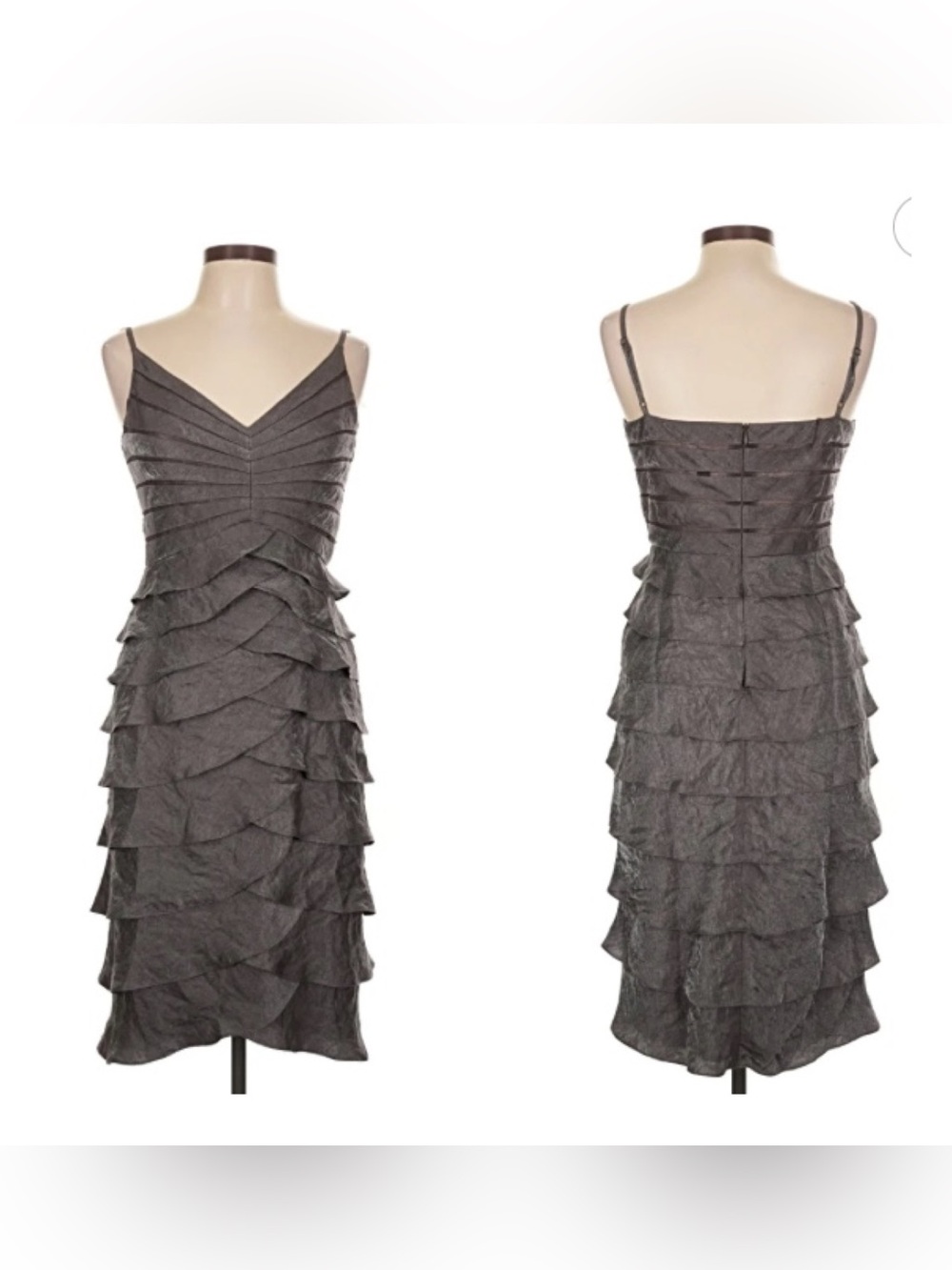 Adrianna Papell Occasions Metallic Brown/Taupe Shutter Pleat Tiered Ruffle Dress